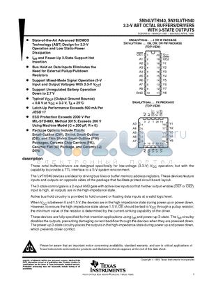 SN54LVTH540W datasheet - 3.3-V ABT OCTAL BUFFERS/DRIVERS WITH 3-STATE OUTPUTS