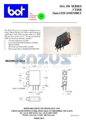 SSA150 datasheet - 3 TIER 3mm LED ASSEMBLY