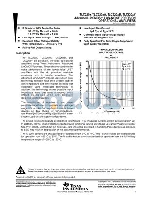 TLC2201Y datasheet - Advanced LinCMOSE LOW-NOISE PRECISION OPERATIONAL AMPLIFIERS