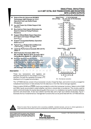 SN54LVTH652W datasheet - 3.3-V ABT OCTAL BUS TRANSCEIVERS AND REGISTERS WITH 3-STATE OUTPUTS