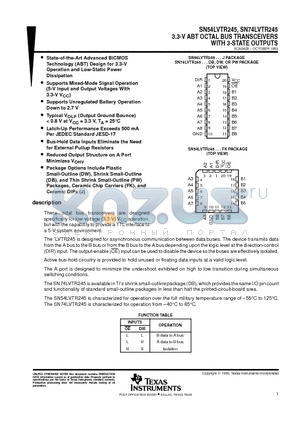 SN54LVTR245 datasheet - 3.3-V ABT OCTAL BUS TRANSCEIVERS WITH 3-STATE OUTPUTS