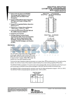 SN54LVTT240J datasheet - 3.3-V ABT OCTAL BUFFERS/DRIVERS WITH 3-STATE OUTPUTS