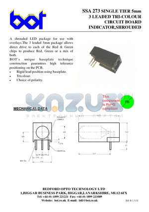 SSA273 datasheet - SINGLE TIER 5mm 3 LEADED TRI-COLOUR CIRCUIT BOARD INDICATOR,SHROUDED