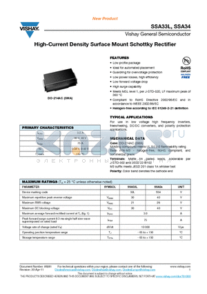 SSA33L_11 datasheet - High-Current Density Surface Mount Schottky Rectifier