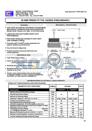 TVS5024PFA datasheet - 50 AMP PRESS FIT TVS DIODES (PRELIMINARY)