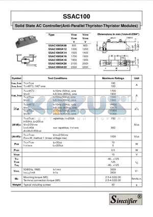 SSAC100 datasheet - Solid State AC Controller(Anti-Parallel Thyristor-Thyristor Modules)