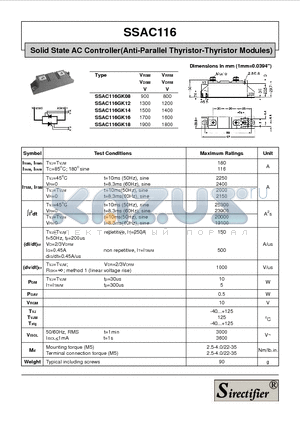 SSAC116GK12 datasheet - Solid State AC Controller(Anti-Parallel Thyristor-Thyristor Modules)