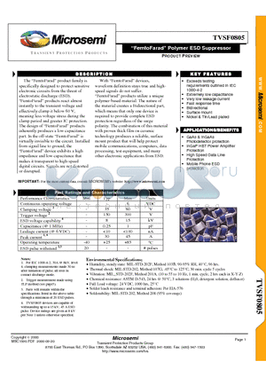 TVSF0805 datasheet - FemtoFarad Polymer ESD Suppressor