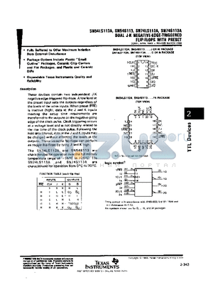SN54S113 datasheet - DUAL J-K NEGATIVE-EDGE-TRIGGERED FLIP-FLOPS WITH PRESET