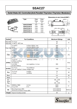 SSAC27 datasheet - Solid State AC Controller(Anti-Parallel Thyristor-Thyristor Modules)