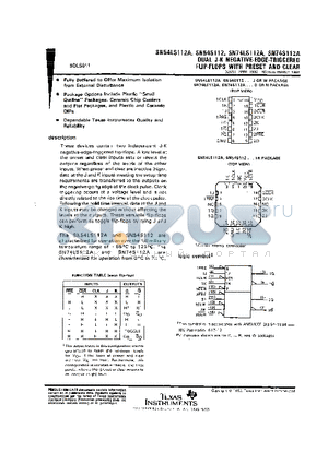SN54S112 datasheet - DUAL J-K NEGATIVE-EDGE-TRIGGERED FLIP-FLOPS WIITH PRESET AND CLEAR
