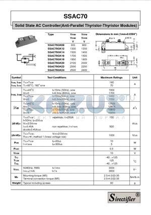 SSAC70GK08 datasheet - Solid State AC Controller(Anti-Parallel Thyristor-Thyristor Modules)