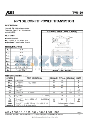 TVU150_07 datasheet - NPN SILICON RF POWER TRANSISTOR