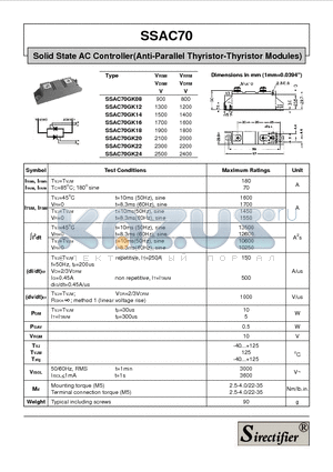 SSAC70GK14 datasheet - Solid State AC Controller(Anti-Parallel Thyristor-Thyristor Modules)