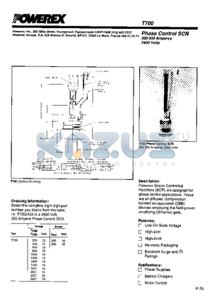 T700 datasheet - Phase Control SCR (300-350 Amperes 2400 Volts)