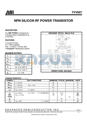 TVV007 datasheet - NPN SILICON RF POWER TRANSISTOR