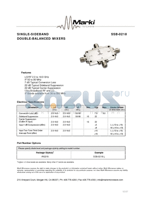 SSB-0218 datasheet - SINGLE-SIDEBAND DOUBLE-BALANCED MIXERS