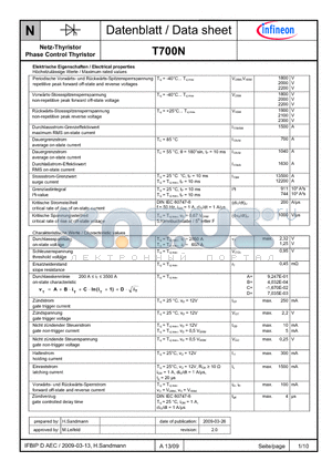 T700N datasheet - Netz-Thyristor Phase Control Thyristor