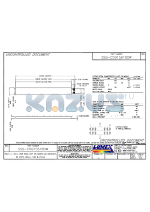 SSB-COB15618GW datasheet - 156mm x 18mm VIEW AREA, CHIP ON BOARD LED BACKLIGHT, 62 CHIPS, 565mm, 4.2V 310mA