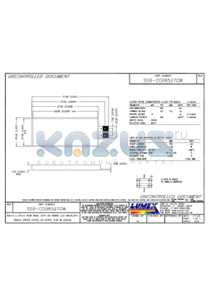 SSB-COB6527GW datasheet - 65mm x 27mm VIEW AREA, CHIP ON BOARD LED BACKLIGHT, 565NM green,