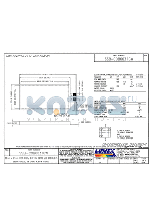 SSB-COB6631GW datasheet - 66mm x 31mm VIEW AREA, CHIP ON BOARD LED BACKLIGHT, 565mm GREEN, 53 CHIPS, 4.2V 110mA