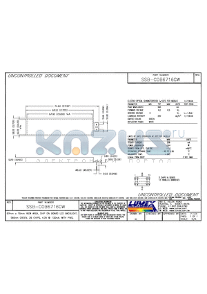 SSB-COB6716GW datasheet - 67mm x 16mm VIEW AREA, CHIP ON BOARD LED BACKLIGHT, 565mm GREEN, 26 CHIPS, 4.2V 130mA, WITH PINS