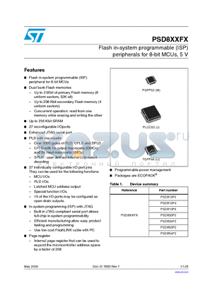 PSD834F2VA-70JIT datasheet - Flash in-system programmable (ISP) peripherals for 8-bit MCUs, 5 V