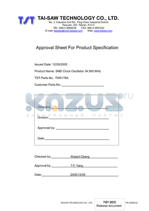 TW0178A datasheet - SMD Clock Oscillator 34.560 MHz