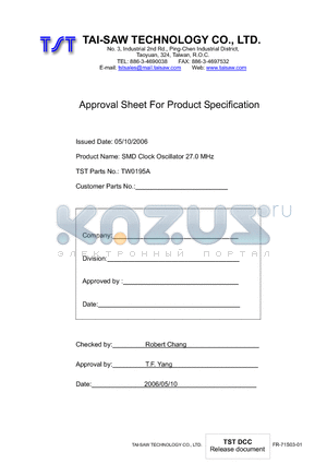 TW0195A datasheet - SMD Clock Oscillator 27.0 MHz