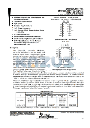 SN55109A datasheet - DUAL LINE DRIVERS