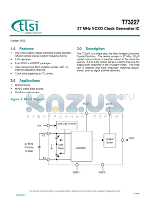 T73227-DIE datasheet - 27 MHz VCXO Clock Generator IC