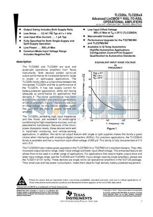 TLC2262AIPW datasheet - Advanced LinCMOS RAIL-TO-RAIL OPERATIONAL AMPLIFIERS