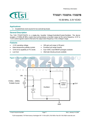 T73327A datasheet - 15-36 MHz, 3.3V VCXO