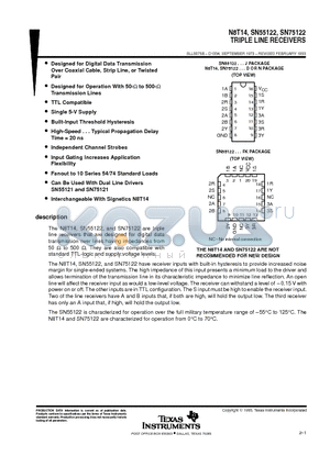 SN55122FK datasheet - TRIPLE LINE RECEIVERS