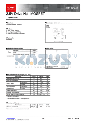 RSU002N06 datasheet - 2.5V Drive Nch MOSFET