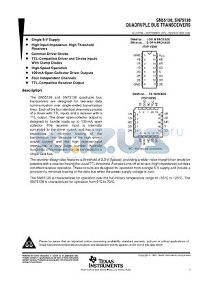 SN55138 datasheet - QUADRUPLE BUS TRANSCEIVERS