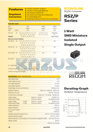 RSZ-0507 datasheet - 1 Watt SMD Miniature Isolated Single Output