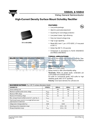 SSB43L-E3/5BT datasheet - High-Current Density Surface Mount Schottky Rectifier