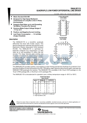 SN55LBC172 datasheet - QUADRUPLE LOW-POWER DIFFERENTIAL LINE DRIVER