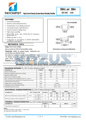 SSB43L datasheet - High-Current Density Surface Mount Schottky Rectifier