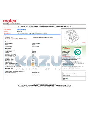 SD-94510-001 datasheet - Fork Terminal Housing, Right Angle, Polarization A, 3 Circuits