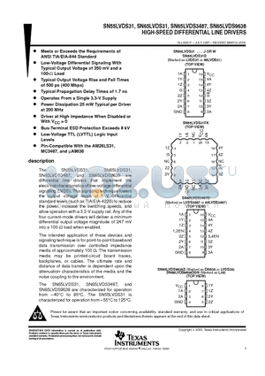 SN55LVDS31FK datasheet - HIGH-SPEED DIFFERENTIAL LINE DRIVERS