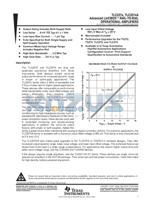 TLC2272AIDG4 datasheet - Advanced LinCMOSTM RAIL-TO-RAIL OPERATIONAL AMPLIFIERS