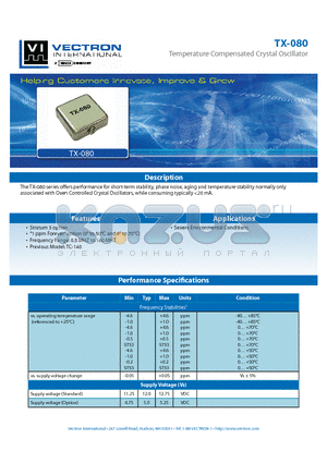 TX-0800-BET-106 datasheet - Temperature Compensated Crystal Oscillator