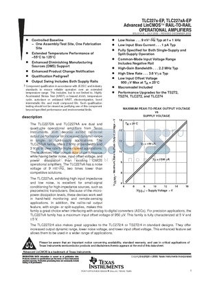 TLC2272AMDREP datasheet - Advanced LinCMOS RAIL-TO-RAIL OPWEATIONAL AMPLIFIERS