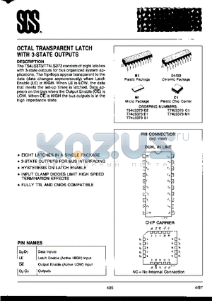 T74LS373D2 datasheet - OCTAL TRANSPARENT LATCH WITH 3-STATE OUTPUTS