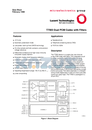T7503 datasheet - T7503 Dual PCM Codec with Filters