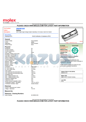SD-98599-006 datasheet - MOX Right Angle Airbag Header Assembly, 64 Circuits, Gold Over Nickel