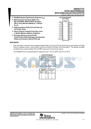 SN64BCT757 datasheet - OCTAL BUFFER/DRIVER WITH OPEN-COLLECTOR OUTPUTS