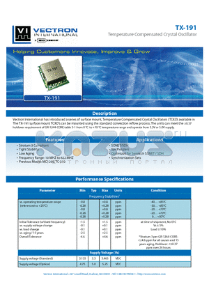 TX-1910-DEH-466 datasheet - Temperature Compensated Crystal Oscillator